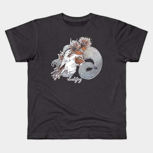 MorbidiTea - Earl Grey with Ram Skull Kids T-Shirt by MicaelaDawn